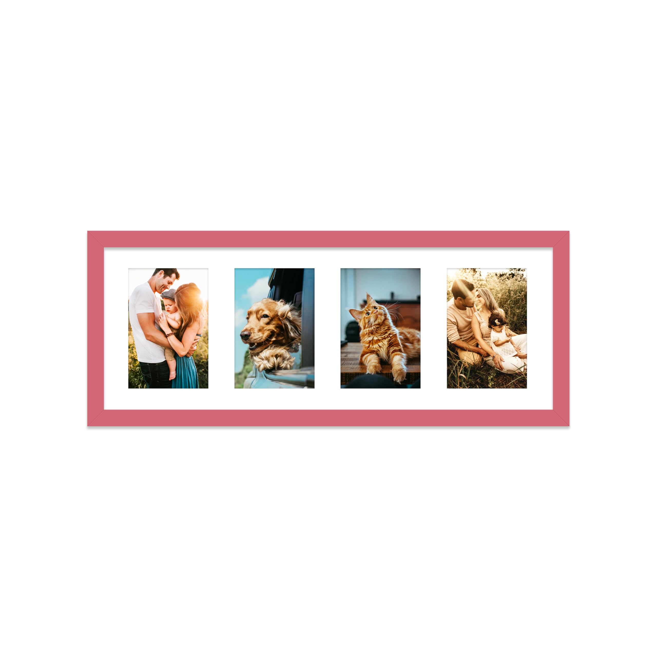 Pink Multi Photo Frame - Holds 4 x 6x4 Pictures, Family Collage Picture Frame for Wall Display, 8x22 Panoramic Frame Size, Pack of 1