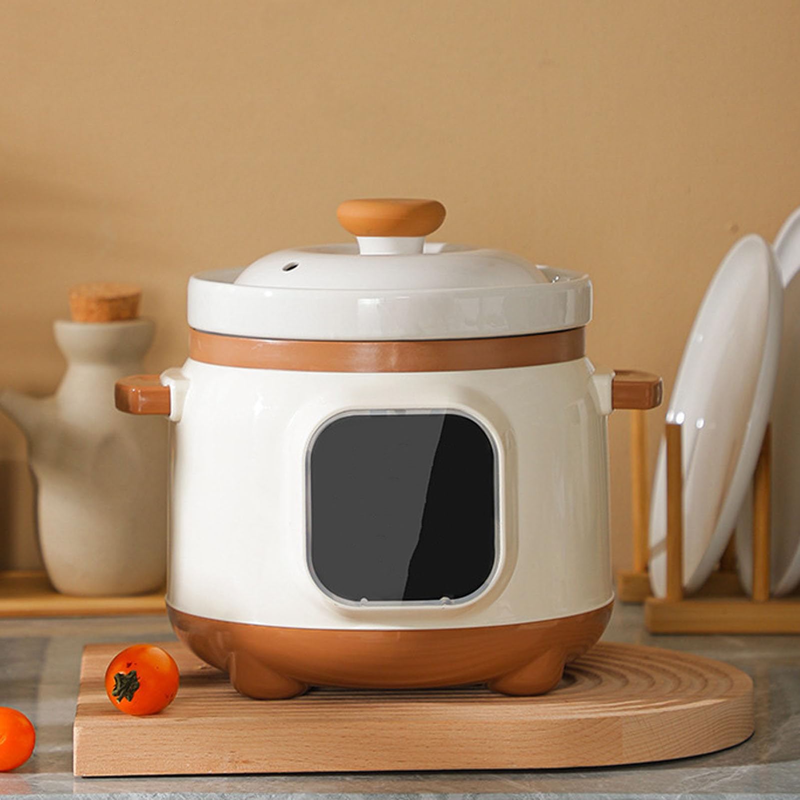 Elektrischer Eintopf, Keramik-Suppenbrei-Kocher, 235 W Slow Cooker mit Deckel, 1,8 L Keramiktopf, Elektrischer Eintopf für Einzelkocher (EU-Stecker)