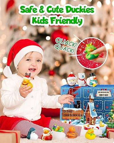 Miniatura 5 de Calendario de Adviento 2024, pato de goma, 24 días de cuenta regresiva, divertidos juguetes de baño de pato para niños pequeños, recuerdos de fiesta