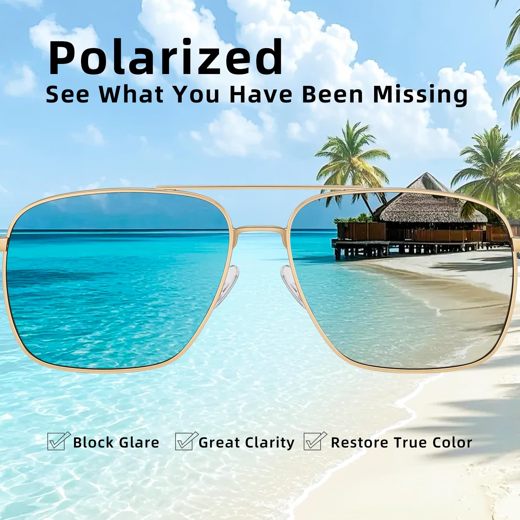 Lentes de sol polarizados de aviador para hombres y mujeres, protección UV400, retro, cuadrados, frescos, gafas de sol