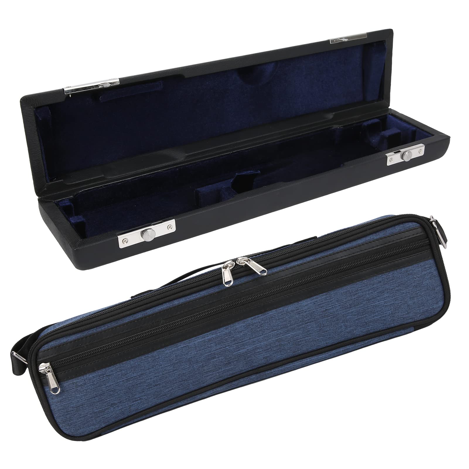 Estuche para Flauta de Alto Brillo con Interior Azul Real para Flauta de 16 Orificios, Diapositiva de Hardware Duradera