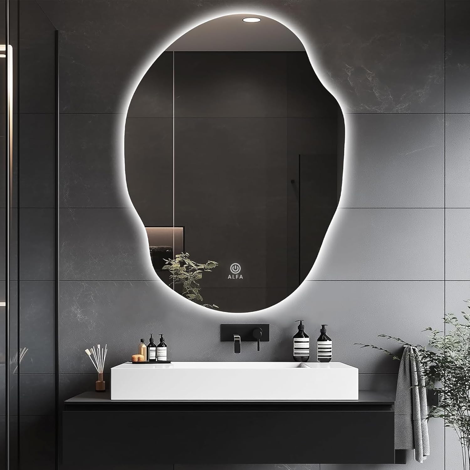 Irregular LED Bathroom Mirror with Lights - 28x20 Inch| Touch Sensor LED Wall Mirror for Bathroom, Wash Basin, Entryway & Living Room | Front & Backlit, 3 Color Modes, Dimmable-image-26