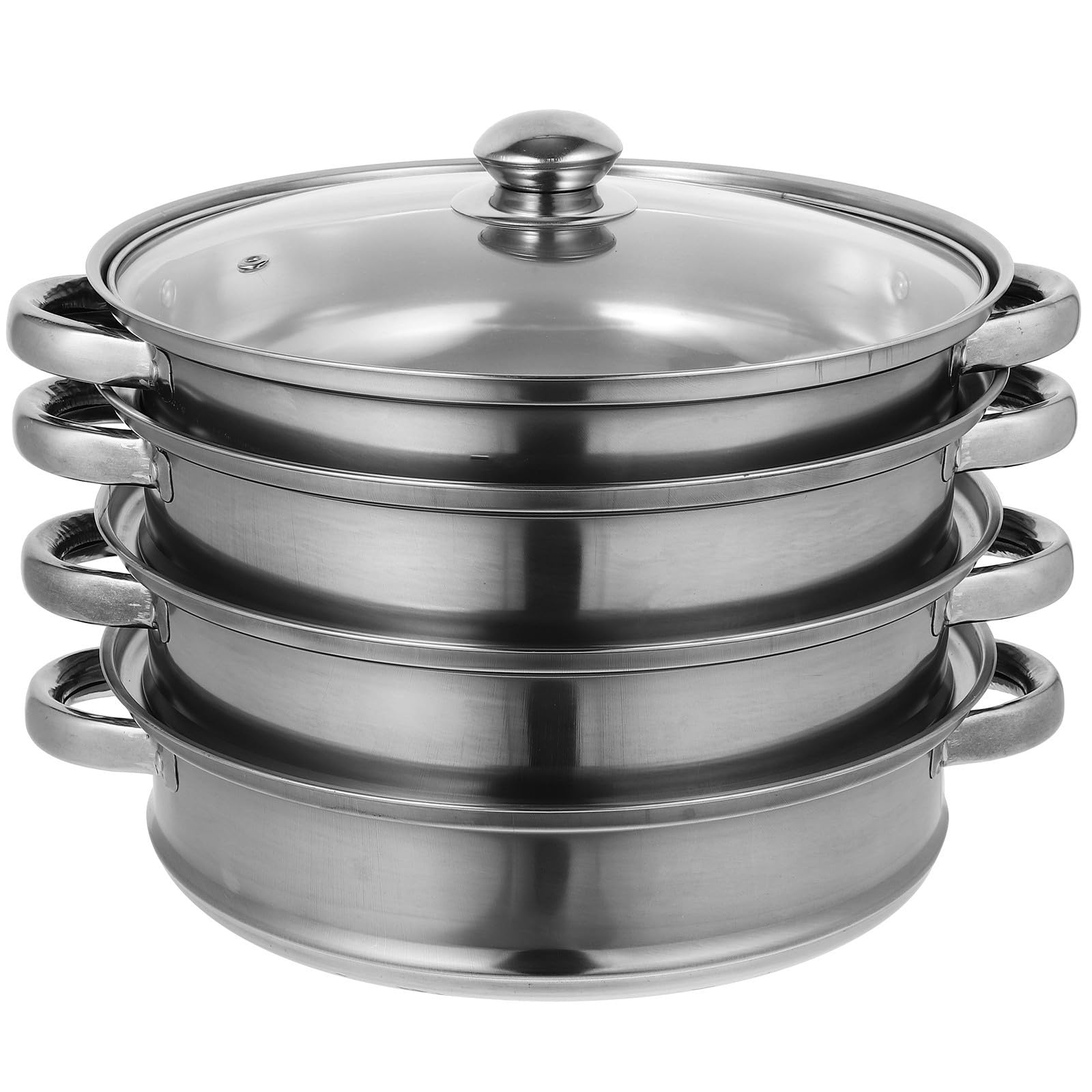 IMIKEYA Cazuela para cocer al vapor de acero inoxidable, vaporera de acero inoxidable para cocinar, cuatro capas, super gruesa, plata, para verduras, mariscos, sopas y guisos