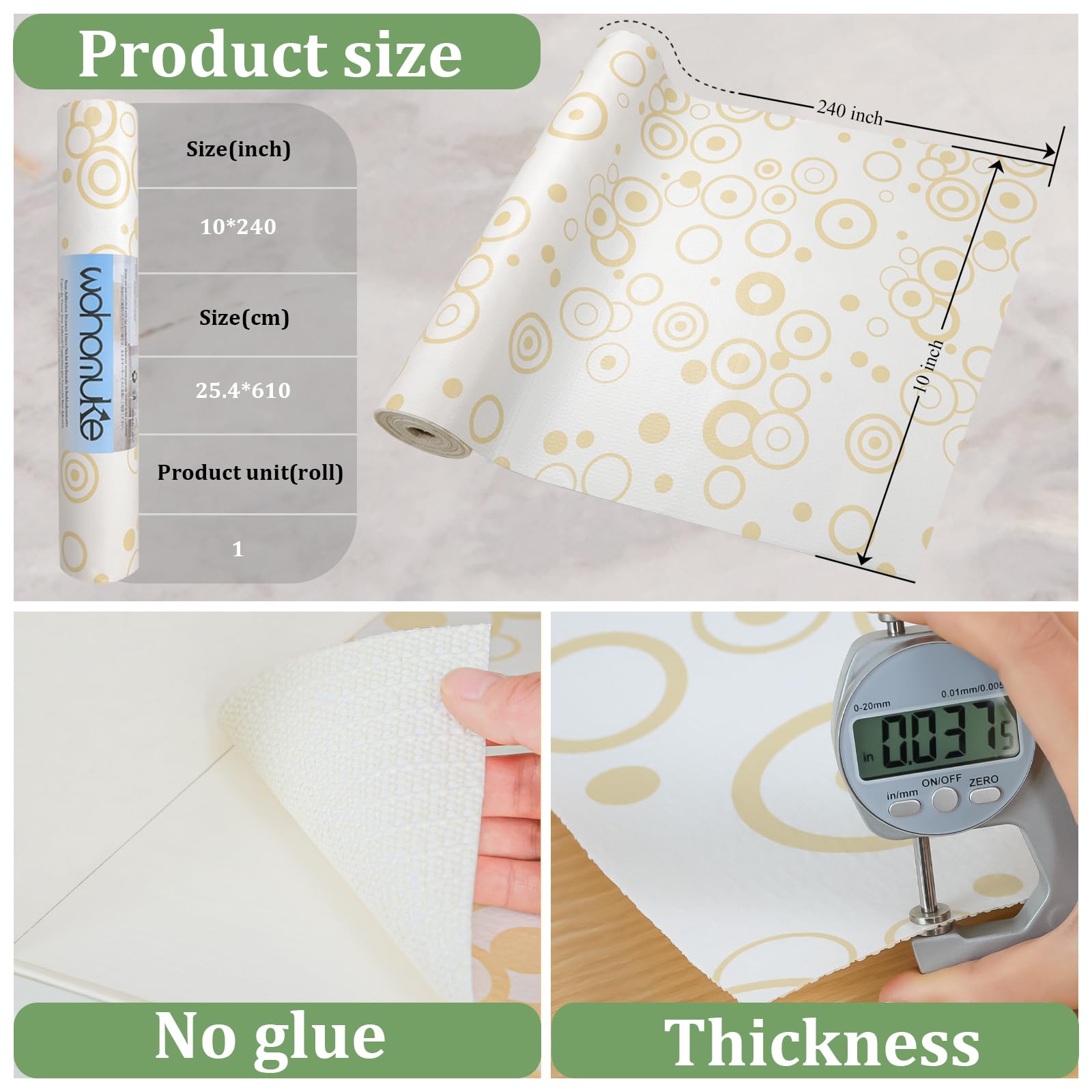 wohomuke Plastic drawer lining material Shelf Liner 61x610cm Non-Slip Mats Shelf Mats Drawer Mats for Kitchen cabinets nonstick Non-Slip Underlays PVC Drawer Liner Waterproof (Yellow Circle,61X 610cm) - Image 3