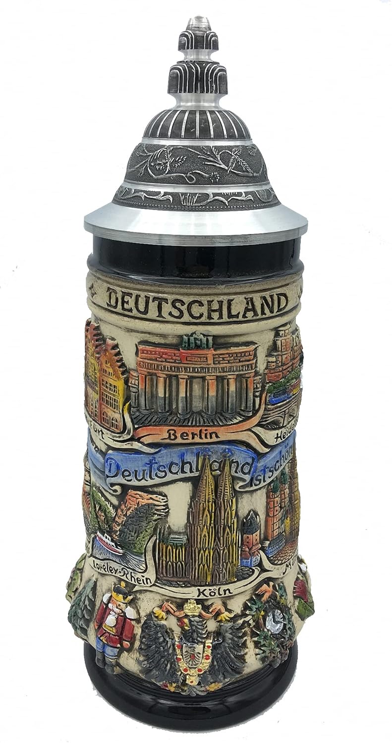 Zöller & Born German Beer Stein Germany 0.5 liter tankard, with ptd. pewter lid, beer mug