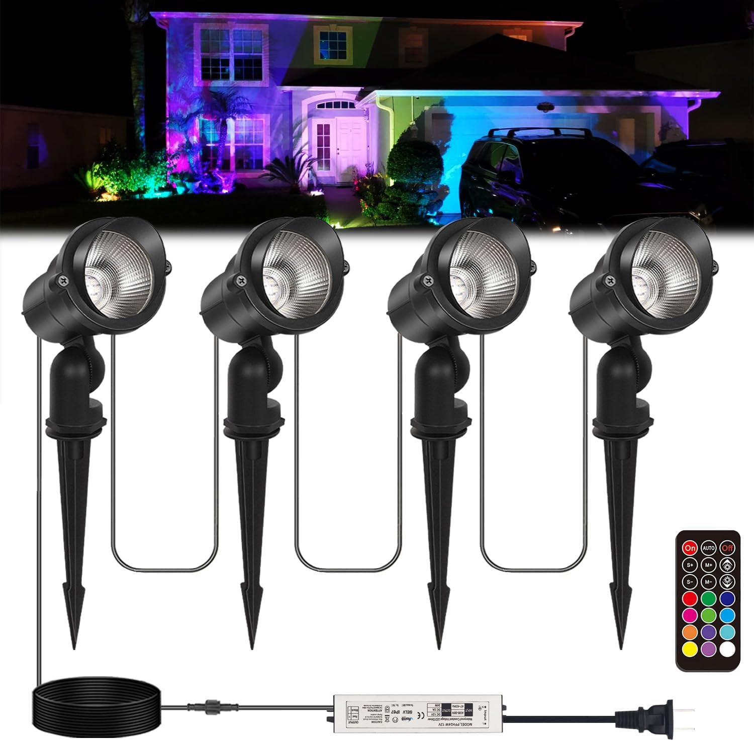 COVOART 32W Spotlights Outdoor, AllMetal Construction 1000lm RGB Color