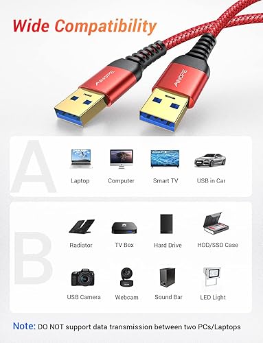 Vista 50 de AINOPE Cable USB a USB, cable USB 3.0 A a A macho a macho [nunca se rompe], cable tipo A de doble extremo compatible con cajas de disco duro, KVM