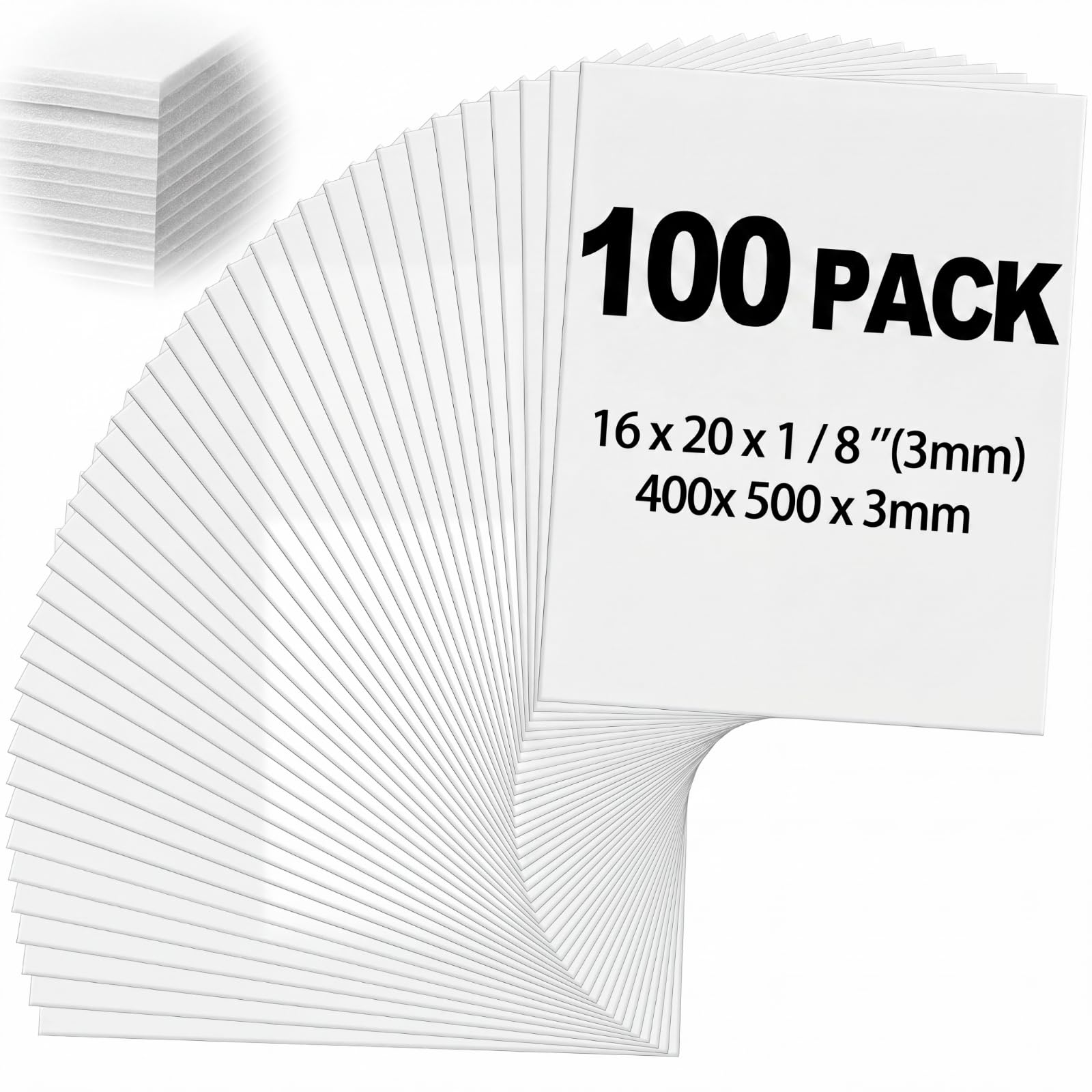 Frienda 100 Pack White Foam Board Foam Poster Boards for Projects Double Sided Thickness, Rigid for School Crafts Office Art Projects Crafts, Presentation, Wedding(16 x 20 Inch)