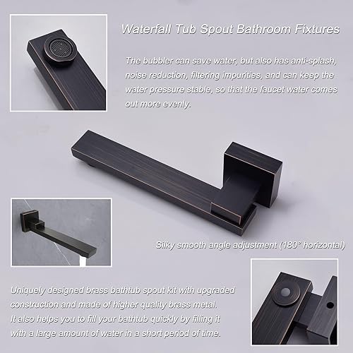 Miniatura 4 de Sistema de ducha termostático, juego de grifo de ducha de bronce aceitado con boquilla de bañera y cabezal de ducha de cuerpo completo LED montado