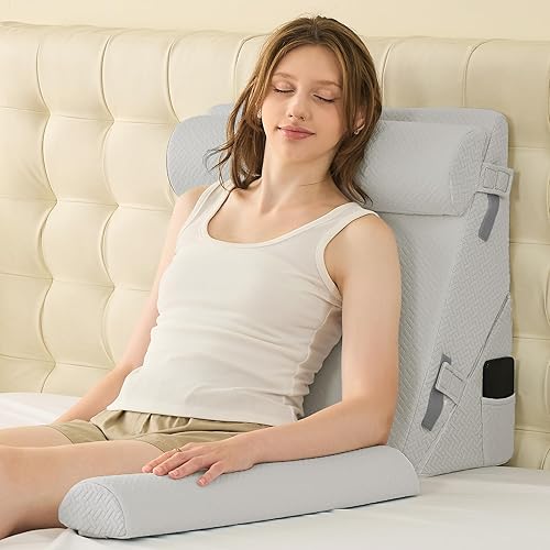 Miniatura 14 de Sasttie - Juego de almohadas en forma de cuña para después de la cirugía, 2 piezas de almohada en forma de cuña ajustable para cabecero con almohada