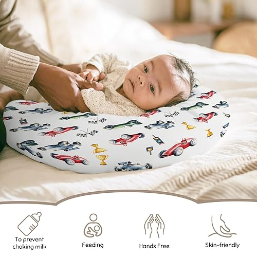 Miniatura 2 de Bonita funda de almohada de lactancia con bandera de trofeo de carrera, elástica y suave para bebés, niñas, niños, transporte, vehículos, funda de