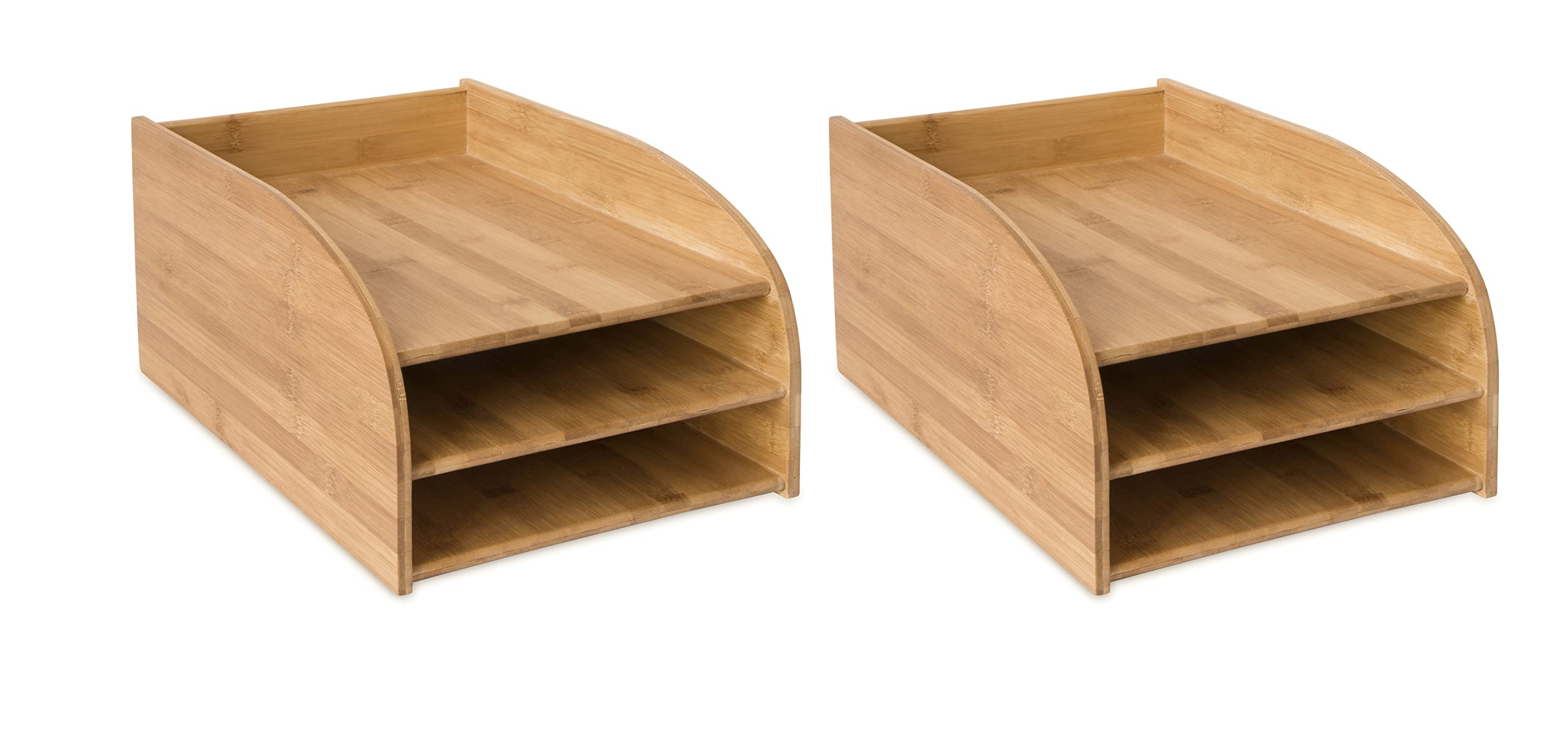OSCO Bamboo 3 Tier Letter Tray A4 Desk File Organiser, Wooden Paper Storage Rack, Office Document Sorter, Desktop File Holder, Home Office Paper Tray, No Assembly Required, 2 Pack