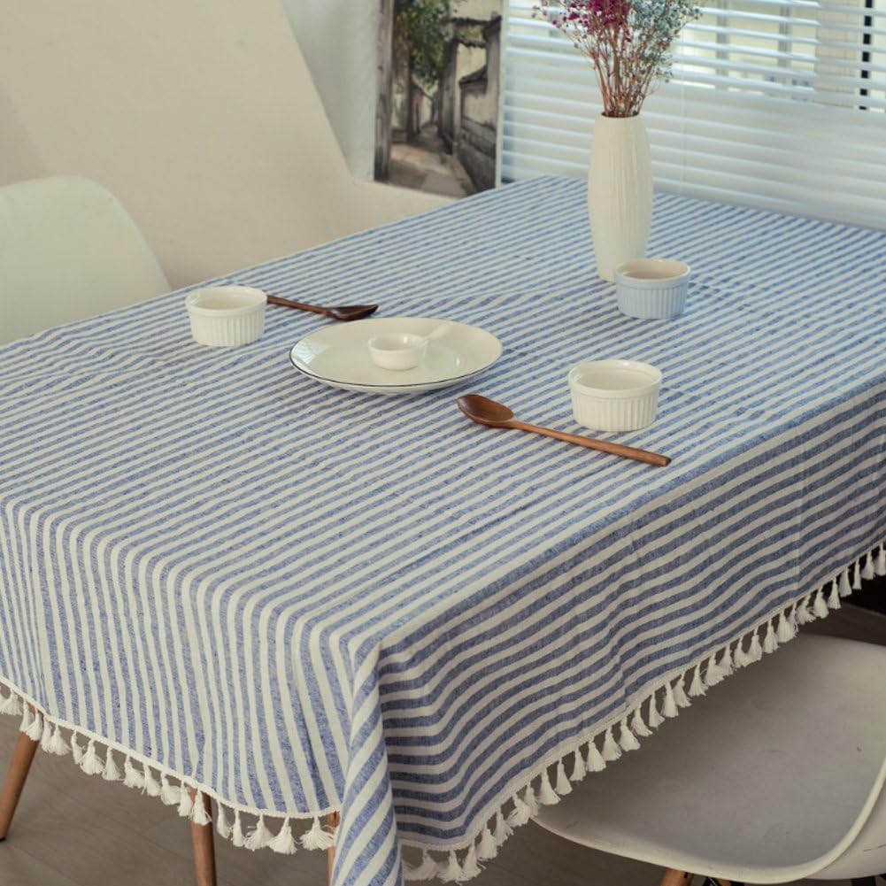 meioro Striped Tablecloth Rectangle Tablecloths Tassel Table Cloth Washable Tabletop Decorative Fabric Table Cover for Kitchen Dinning(Blue/White Stripes,153x305cm) - Image 2
