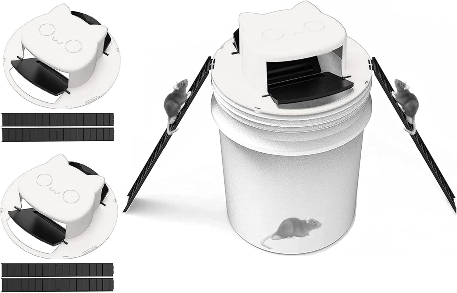 【2022 July Upgrade】(2 pcs White) Carlio Bucket Mouse Trap Flip and Slide Bucket Lid Rat Trap Auto Reset Design Indoor Outdoor Mice Trap (2PCs White Improved Design)