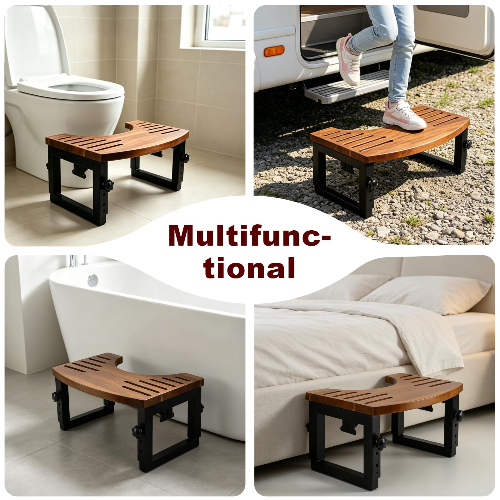 Tabouret de Toilette Pliable 40 x 26 cm Tabouret Toilette en Bois Antidérapant Tabouret WC Physiologique pour Salle de Bain Marche Pied Toilette Aide à Soulager Constipation et Les Ballonnements