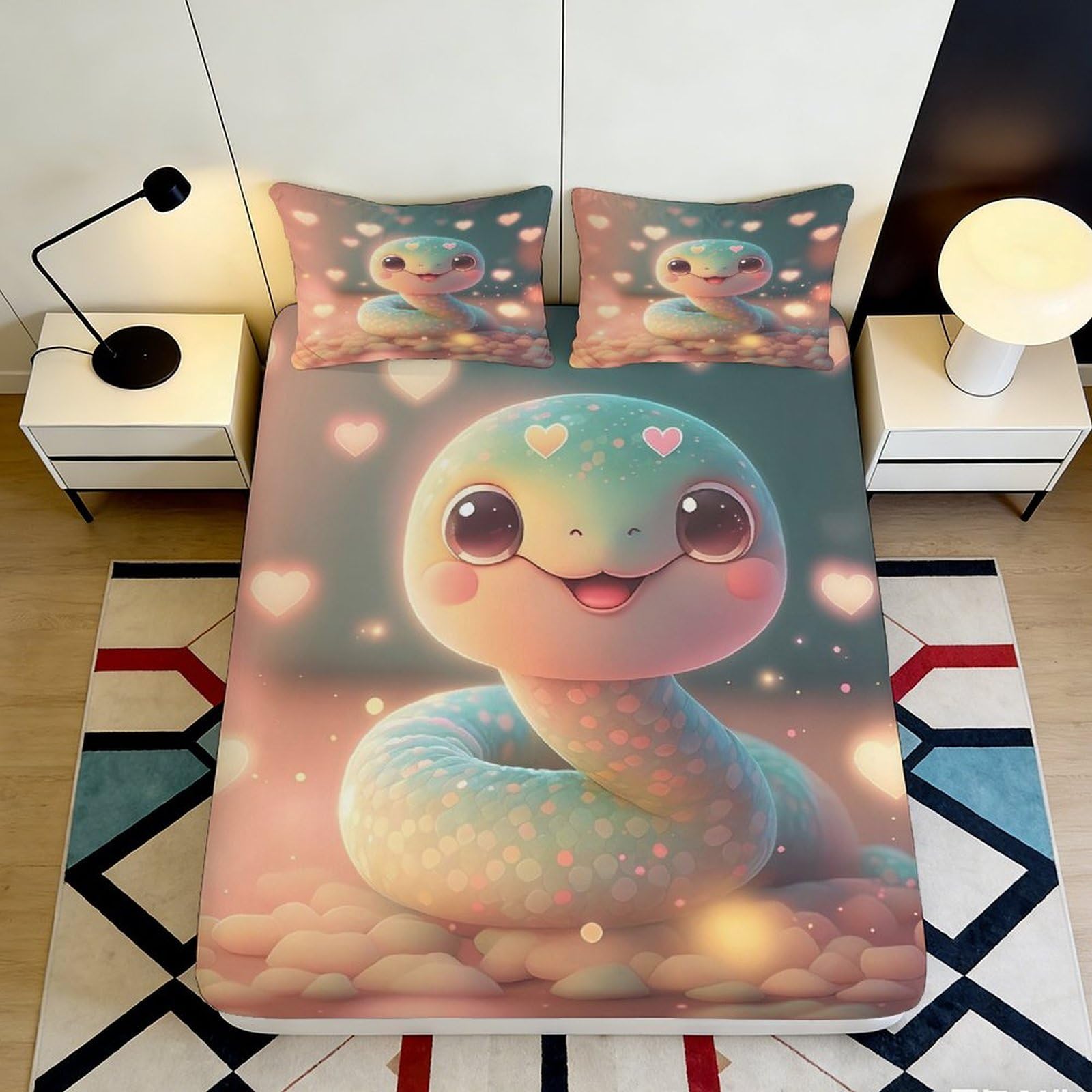 Dhbaneiok Style-7 3D Printed Cute Cartoon Snake Fitted Sheet Microfiber Soft Bedroom Decor Pastel Animal Bed Cover For Home Dorm 90X200x25cm