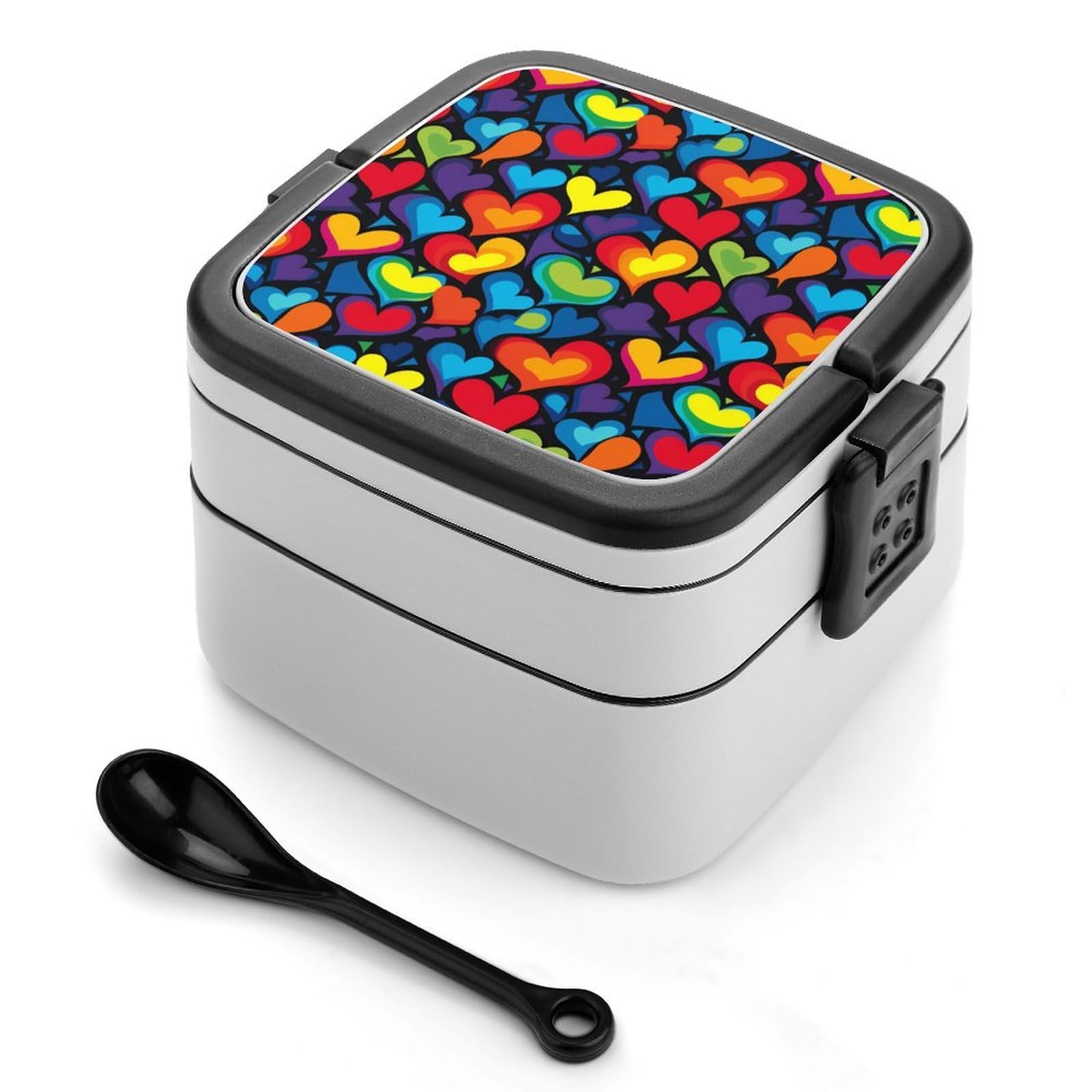 CGSBNGHA Heart LGBT Rainbow Bento Lunch Box 2 Layer Lunchbox Food Container for Adults Office