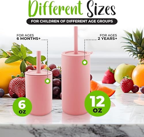 Miniatura 3 de Vasos de silicona para batidos con pajilla, vaso de entrenamiento irrompible con popote para bebés y niños pequeños para menos desorden, taza de