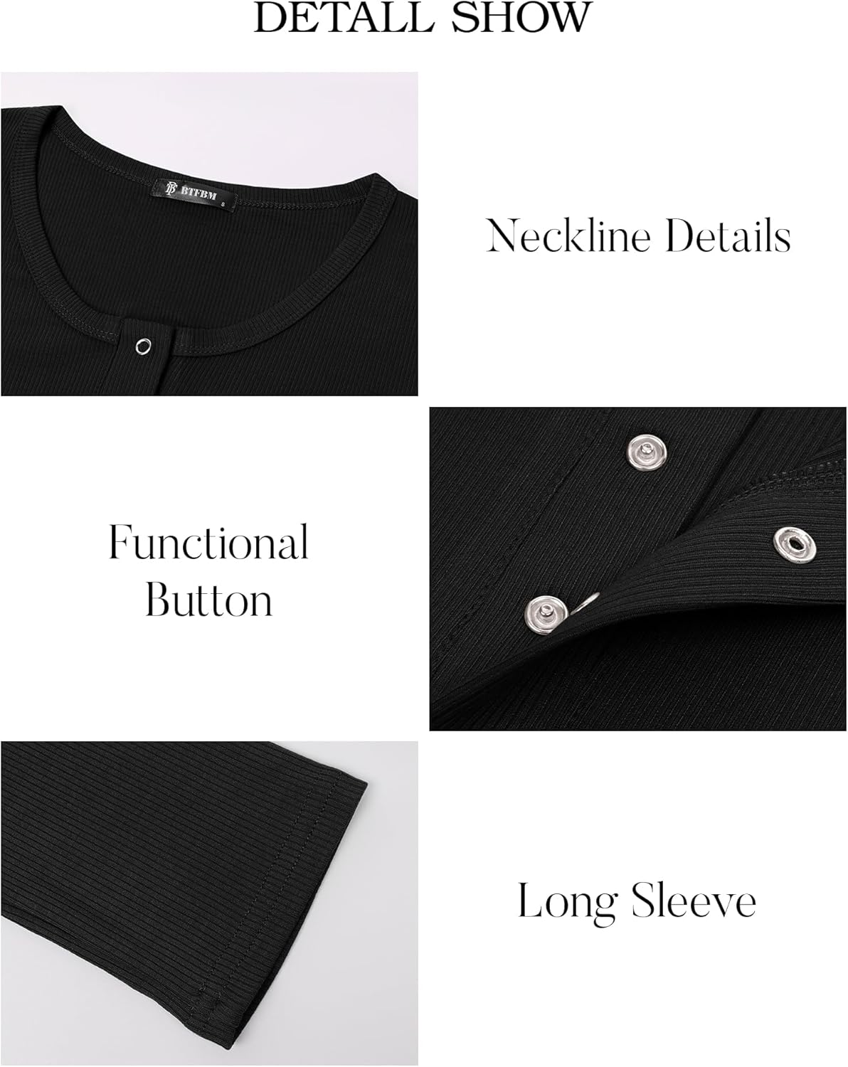 BTFBM Women Long Sleeve Shirts Fall Tops V Neck Button Up Henley Shirts Slim Fit Ribbed Knit Spring Casual T-Shirts 2026 - Image 4