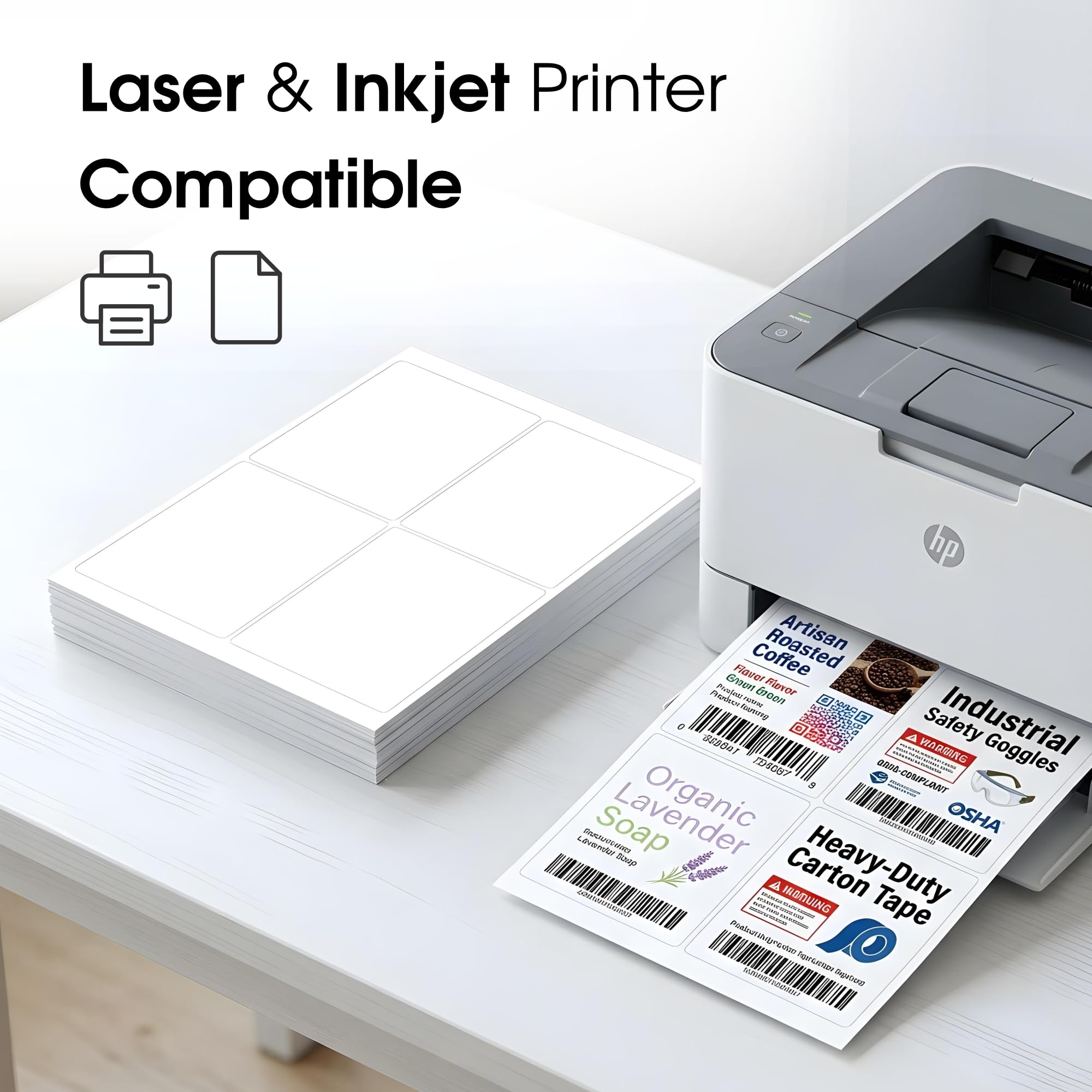 Spartan Industrial Etichette stampabili per stampanti laser a getto d'inchiostro, 10,2 x 12,7 cm, bianche, 250 fogli, 1000 etichette totali | Etichetta multiuso ideale per Logistica di Amazon,