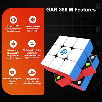 GAN 356 M 3x3 Magnetic Speed Cube, GAN Cube Standard Version with Extra GES, 3x3x3 Magic Cube, Stickerless (ver. 2020)