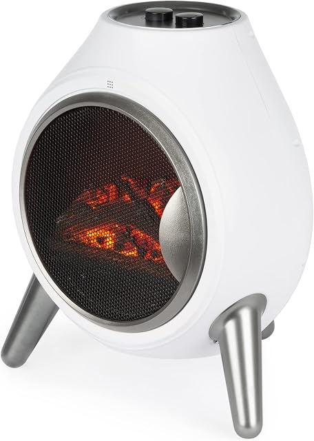 LIVIVO Retro Styled 1.8Kw Electric LED Log Fire Effect Fire with Freestanding Modern Design and Independent Heat and Light Controls (White)
