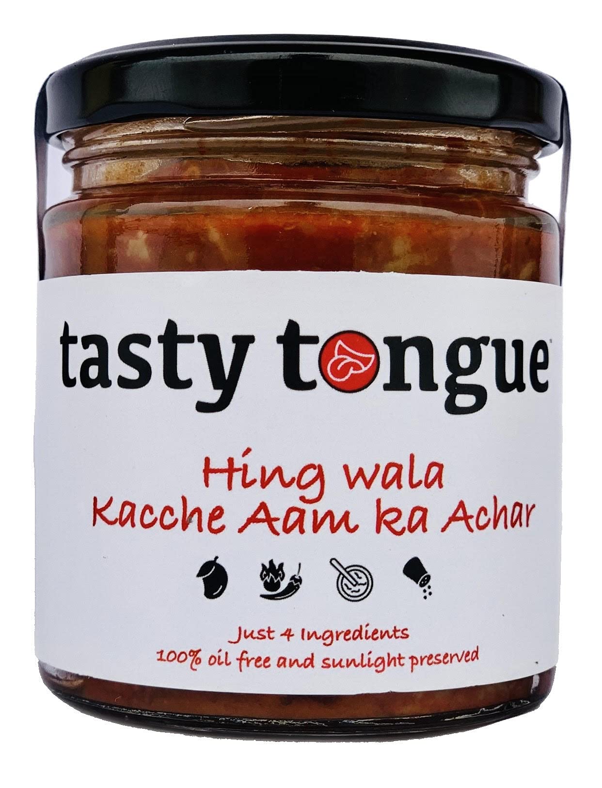 Raw Mango Pickle - Homemade Hing Wala Kacche Aam ka teekha Achar/Hing ki Achari (Spicy Asafoetida-Raw Mango Pickle), Traditional, 100% Oil-Free, preservatives-free, Sun dried Mango and Premium spices, Certified | 190 GMS Glass Jar