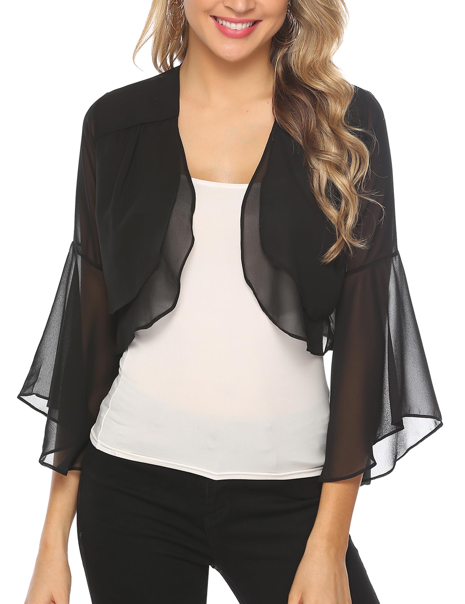 Aottori Bolero Mujer Verano Gasa Cardigan Elegante Chaqueta de Manga 3/4 Cardigans Torera Ligero Sheer Shrug Tops para Vestido Novia