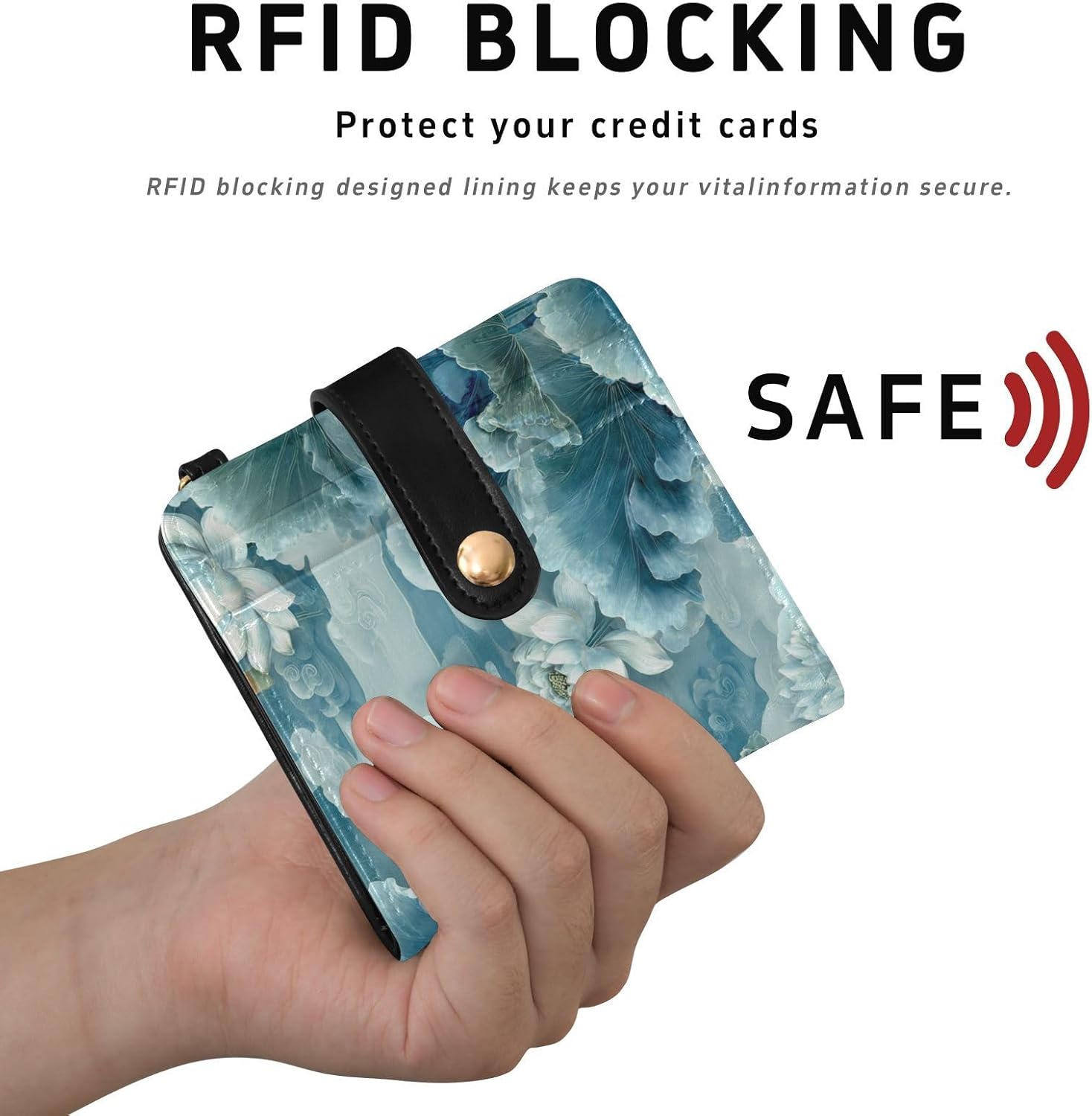 Flower Jade Landscape Chinese Blue White Ladies Lightweight Foldable Wallet Convenient Premium PU Leather Wallet for Girls Women Ladies image 4
