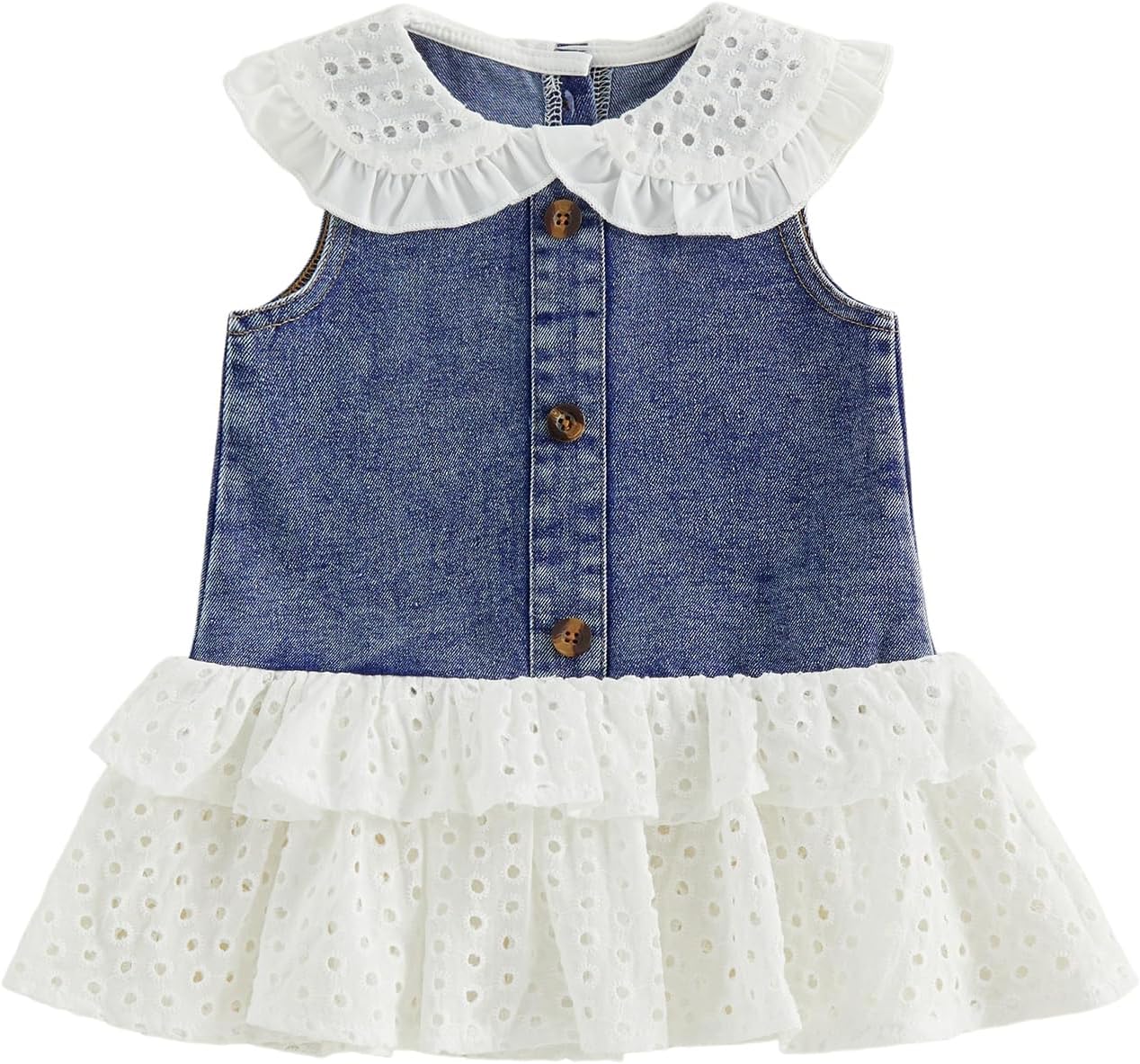 Baby Girl Cute Lapel Sleeveless Pocket Ruffle Party Mini Dress with Belt Toddler Summer Outfit