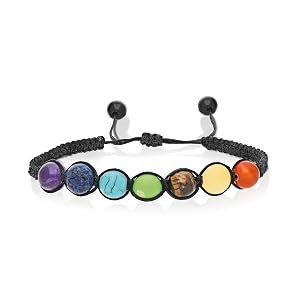 joy-d Chakra Bracelet 7 Stone Healing Bracelet on Adjustable Black Thread Natural Gemstone Jewelry for Energy Balance Meditation