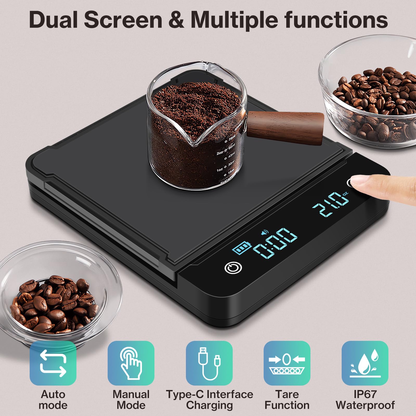 Bilancia Da Caffè Con Timer MISSCAT - Precisione 0,1g, 3 Modalità (Auto/Manuale/Espresso), Ricaricabile USB-C, Dimensioni Mini Per Baristi E Viaggi - 4