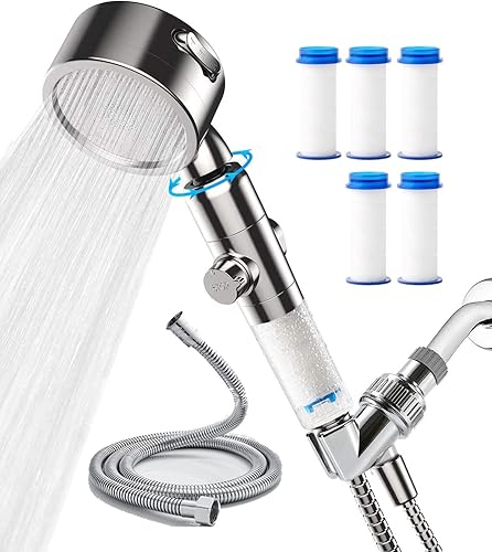 Cabezal de ducha con filtro de alta presión para mano, filtro para agua dura, removedor de plomo, 5 filtros de repuesto adicionales (para 1 año)