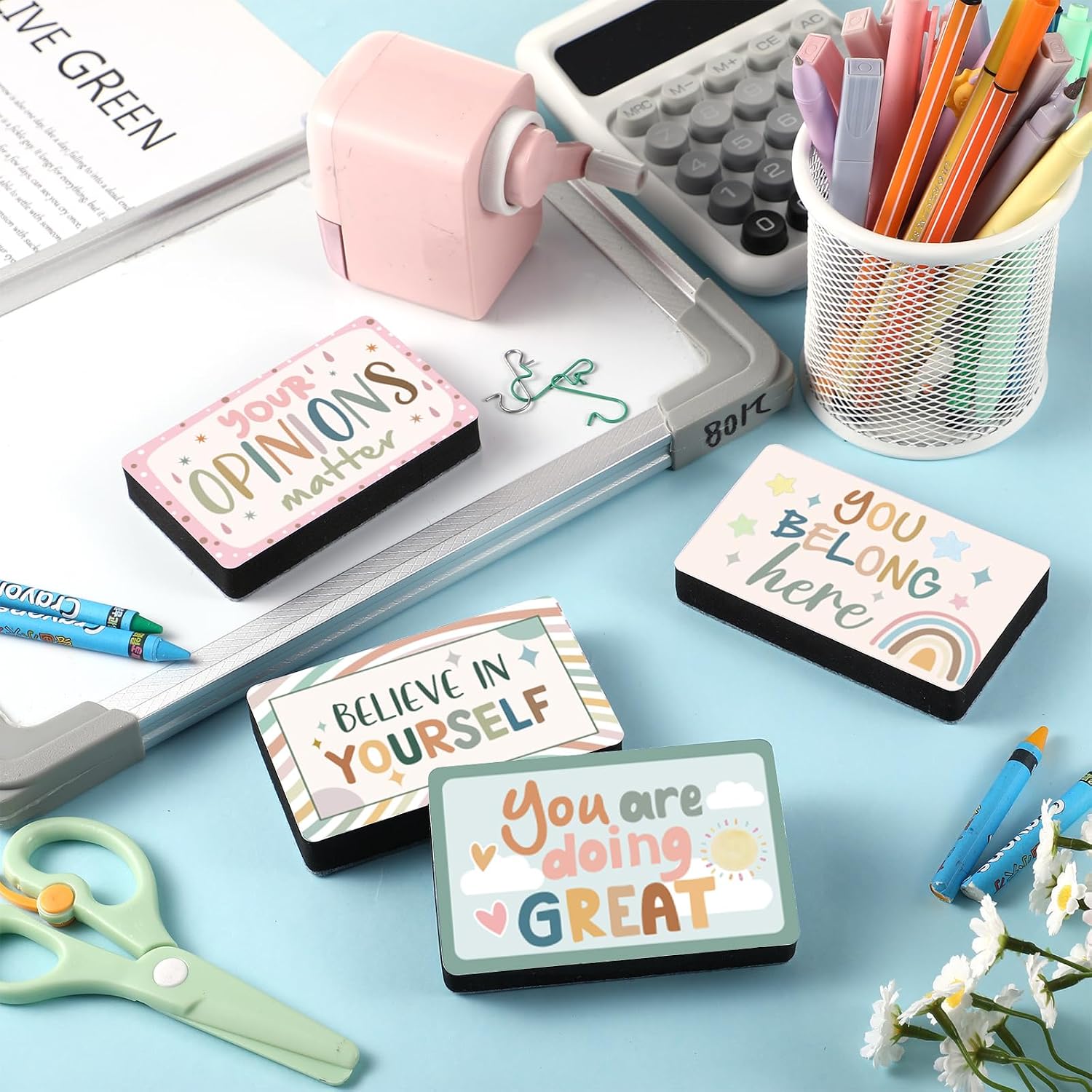 Fullhawl 4 Pcs Everyone is Welcome Magnetic Erasers for Whiteboard