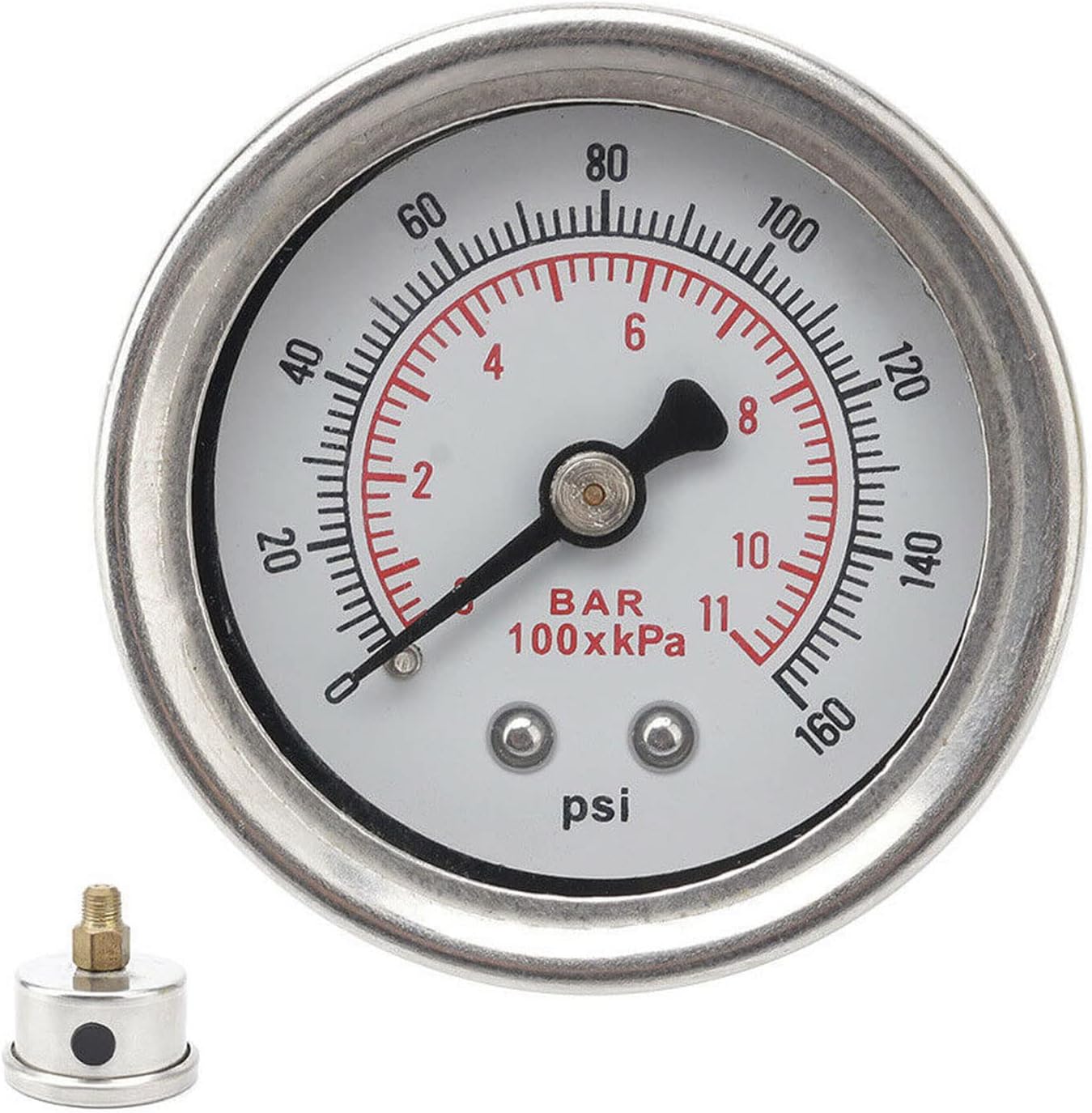 Bull Boost Performance 0-160 PSI Fuel Pressure Regulator Gauge Liquid Fill Chrome Oil Gauge White