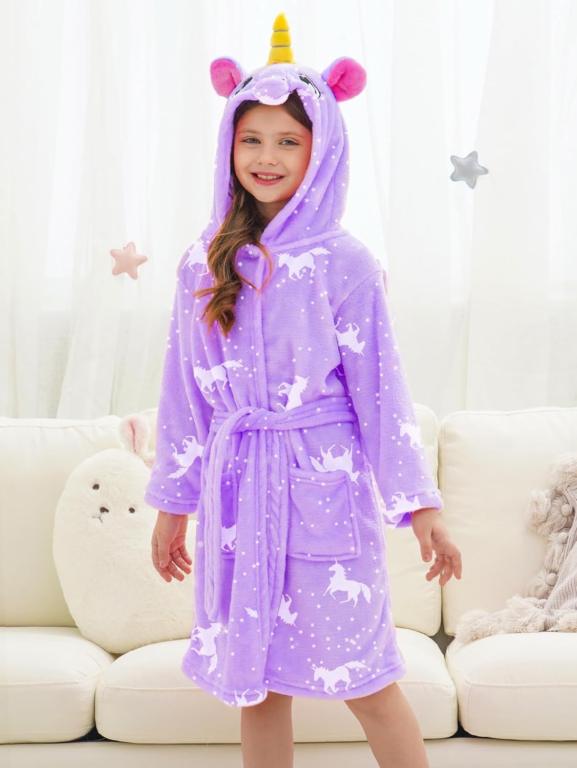 Doctor Unicorn Soft Unicorn Hooded Bathrobe Sleepwear - Unicorn Gifts for Girls - Image 4