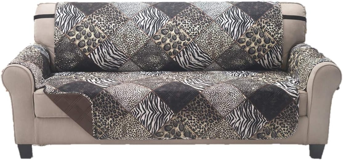 Elaine Karen Premium Reversible Sofa Couch Slipcover Furniture Protector, Quilted, Anti-Slip 2 Inch Strap, Machine Washable, Slip Cover Throw for Pets, Dogs, Cats, Kids,- Safari/Coffee