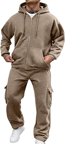 ASUIU Mens Track Suit Full Zip 2 Piece Hoodie and Sweatpants