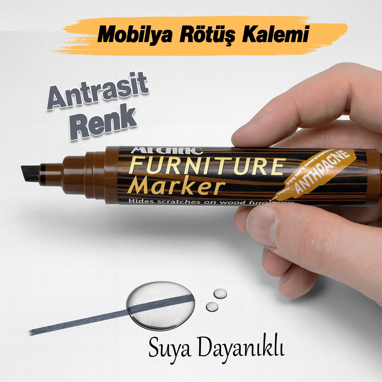 Antrasit Renk Mobilya Rötuş Kalemi Ahşap Masa Sehpa Dolap Kalem Parke Çizik Giderici Çatlak Kapatıcı