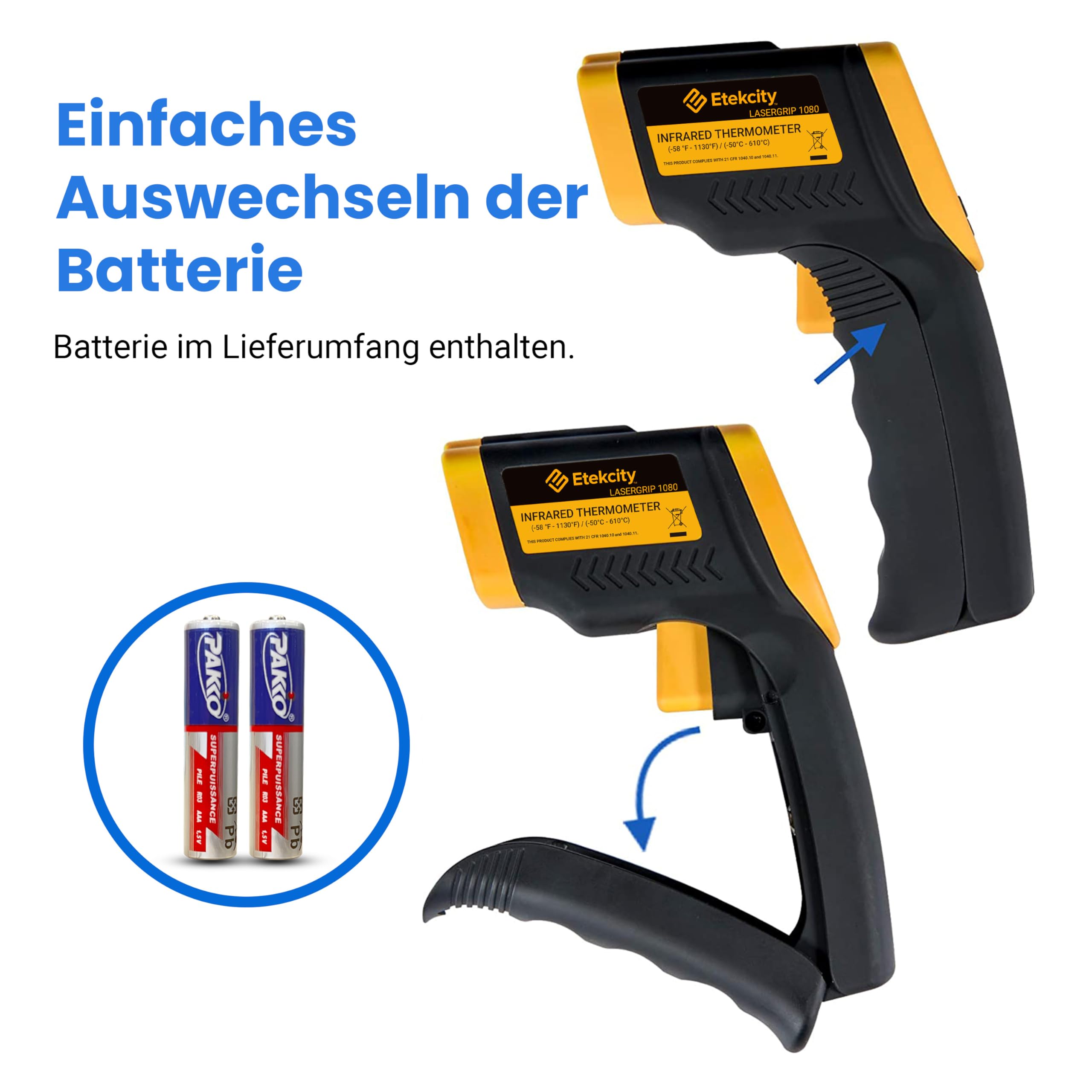 Etekcity Infrarot Thermometer -50 bis +610°C, Digital IR Pyrometer berührungslos Temperaturmessgerät, LCD Beleuchtung (Nicht für Menschen) für Kochen/Pizza Oven/Gefrierschrank/Industrie