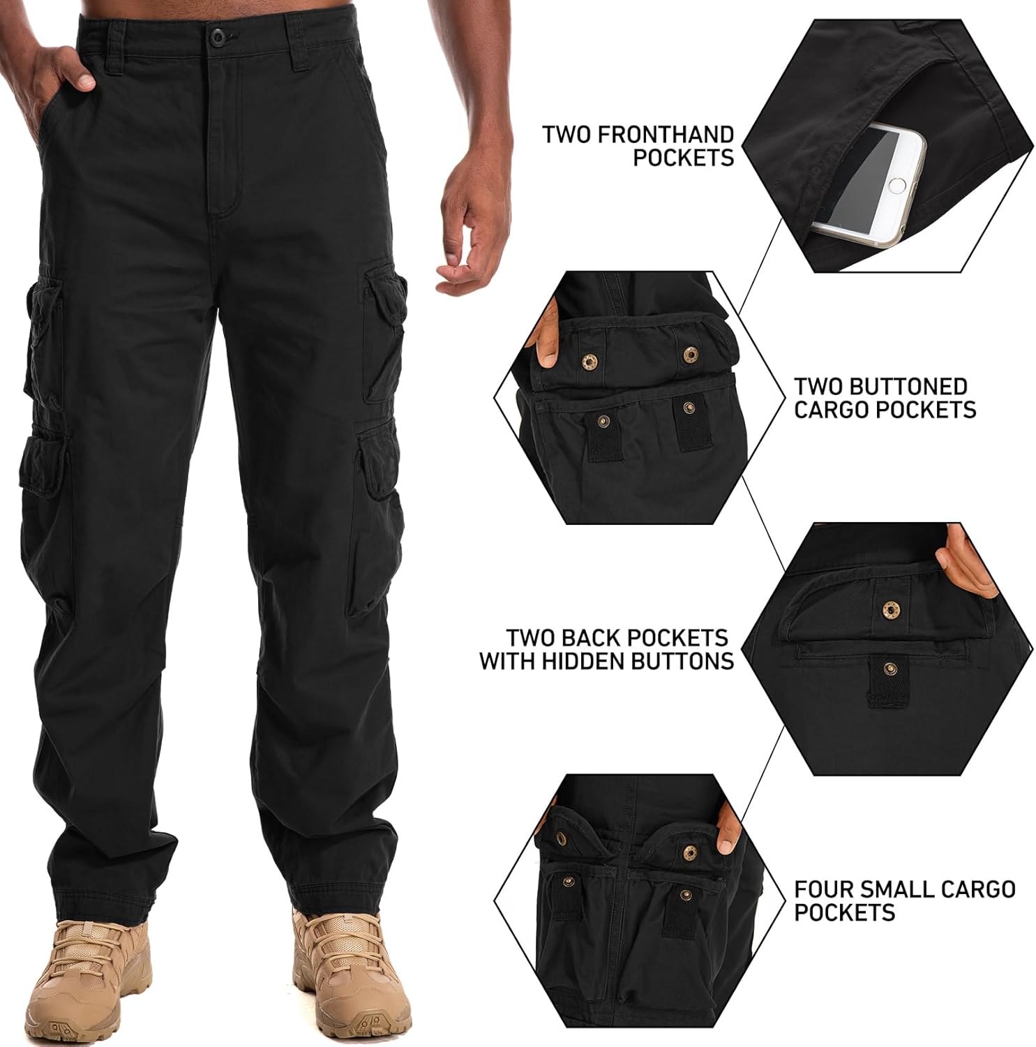 Men's Cargo Pants Cotton Ripstop Hiking Work Pants Comfort Casual Outdoor Pants with Multi Pockets