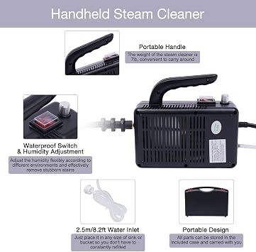 Multifunction Handheld Steam Cleaner, 1600W Electric High Pressure Steam Clean Mobile Cleaning Machine Power Steamer, High Temperature Portable Steam Cleaner for Furniture Car Household (Black)