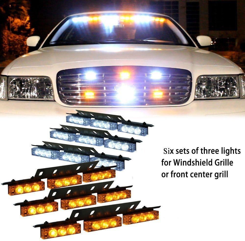 PACASK54 LED Warning Use Flashing Strobe Lights Emergency Vehicle Strobe Lights Bar for Windshield Dash Grille(Yellow/White)