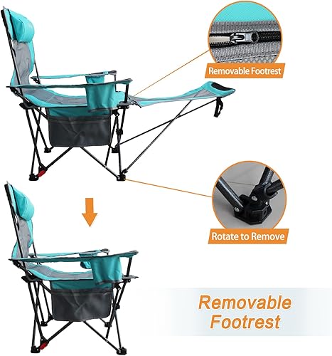 Miniatura 4 de POEPORE Silla de camping reclinable con reposapiés extraíble con reposacabezas, cojín de algodón, sillas plegables ajustables portátiles para