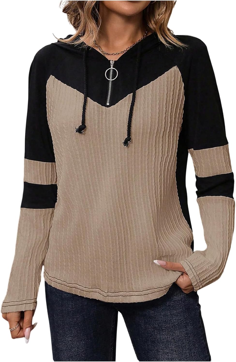 SweatyRocks Women's Color Block Hoodies Long Sleeve Pullover Oversized Sweatshirts Going Out Tops Fall Trendy - Image 3