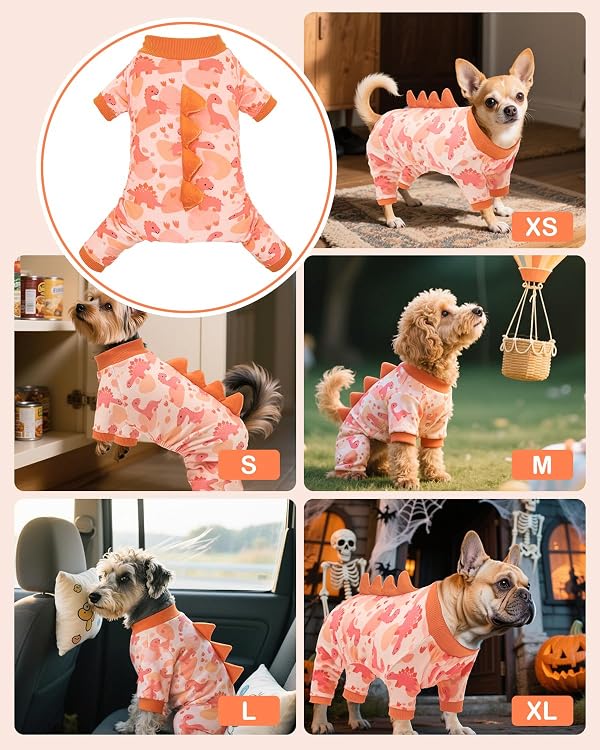 CuteBone Dinosaur Costume Dog Pajamas, Stretchy Spandex Crystal Velvet Sleepwear Coat for Small Dogs, Soft & Warm Pet Outfit Clothes for Cold Weather, Cozy Pullover Design COSP18S by CuteBone - Used condition - Image 5