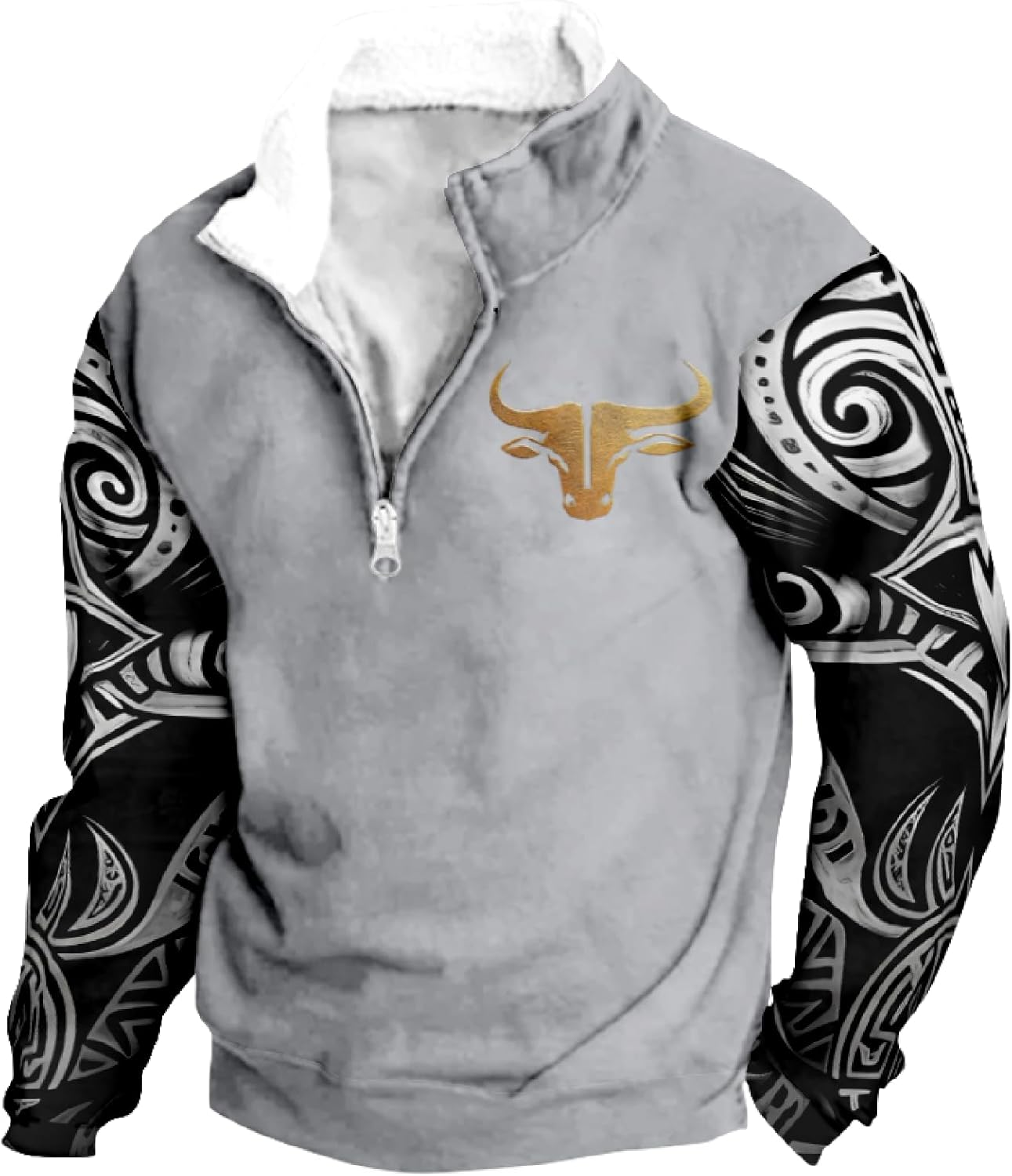 MARSVOVO Hoodies for Men Fashion Aztec Cowboy Fleece Sweatshirt 1/4 Button Long Sleeve Henry Shirt Fall Winter Pullover