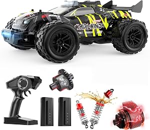 DEERC Voiture RC Rapide Brushless Échelle 1/14 pour Adultes, 43 MPH Haute Vitesse Camion RC Tout Terrain Étanche, Voiture Télécommandée Drift Tout Terrain pour Garçons de 8 à 12 Ans, 2 Batteries, Compatible 3S Lipo