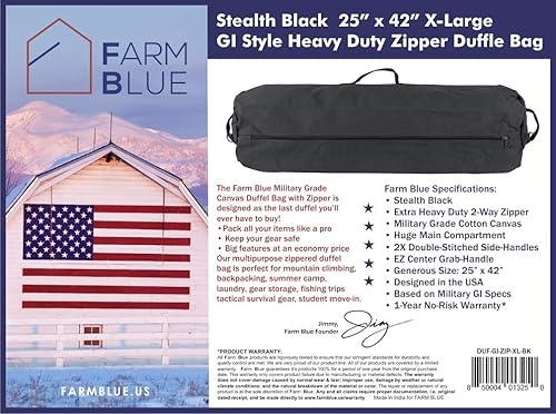 Miniatura 7 de Farm Blue GI Style - Bolsa de lona con cremallera color negro - XL - Bolsas de lona de algodón de grado militar - Bolsa de campamento reforzada