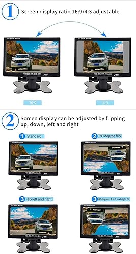 Miniatura 2 de B-Qtech Solo monitor de cámara de respaldo HD de 7 pulgadas, pantalla LCD TFT de visión trasera a color para automóvil, SUV, camioneta, V1V2 dos
